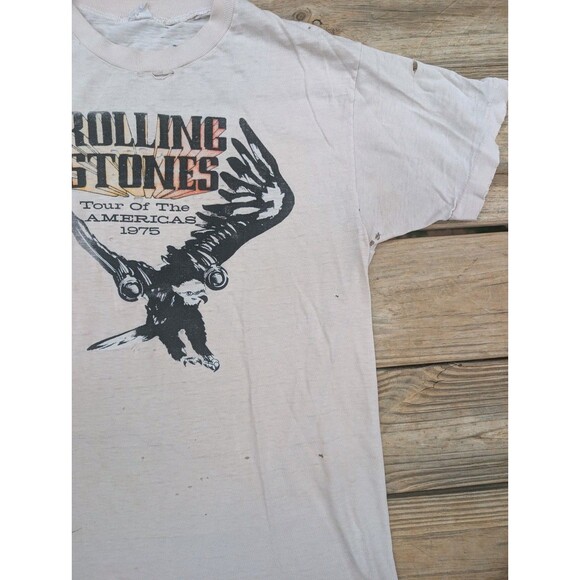 Vintage ORIGINAL Band Tee Rolling Stones 1975 Eagle Medium Distressed Holes - Picture 4 of 11
